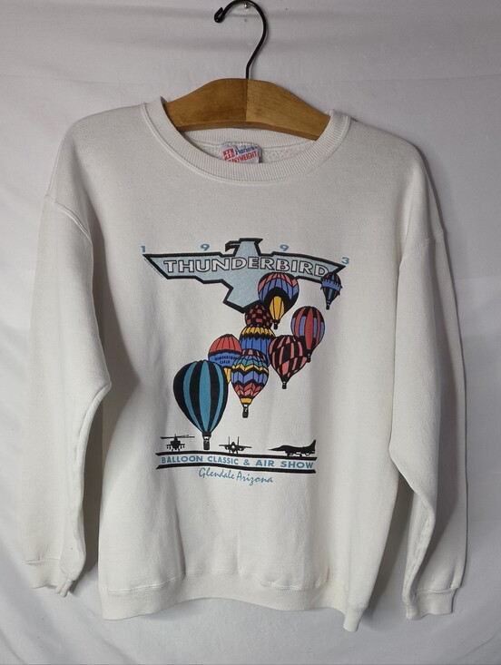 Hanes Tops - Vintage 1993 Thunderbird Balloon Classic Air Show Sweatshirt Mens M Hanes White